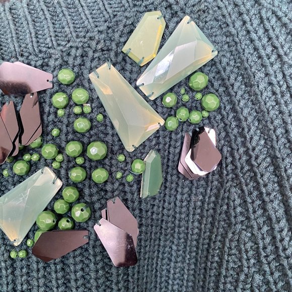 H&M Green Jeweled Short Sleeve Sweater - Picture 2 of 6
